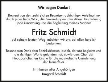 Traueranzeige von Fritz Schmidt 