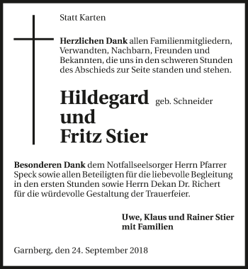 Traueranzeige von Fritz Stier 