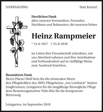 Traueranzeige von Heinz Rampmeier 