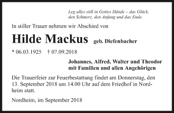 Traueranzeige von Hilde Mackus 