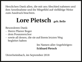 Traueranzeige von Lore Pietsch 