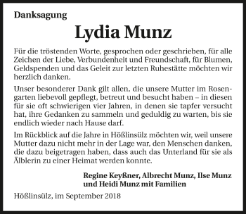 Traueranzeige von Lydia Munz 