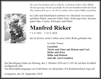 Traueranzeige von Manfred Rieker 