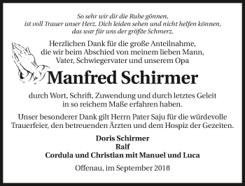 Traueranzeige von Manfred Schirmer 