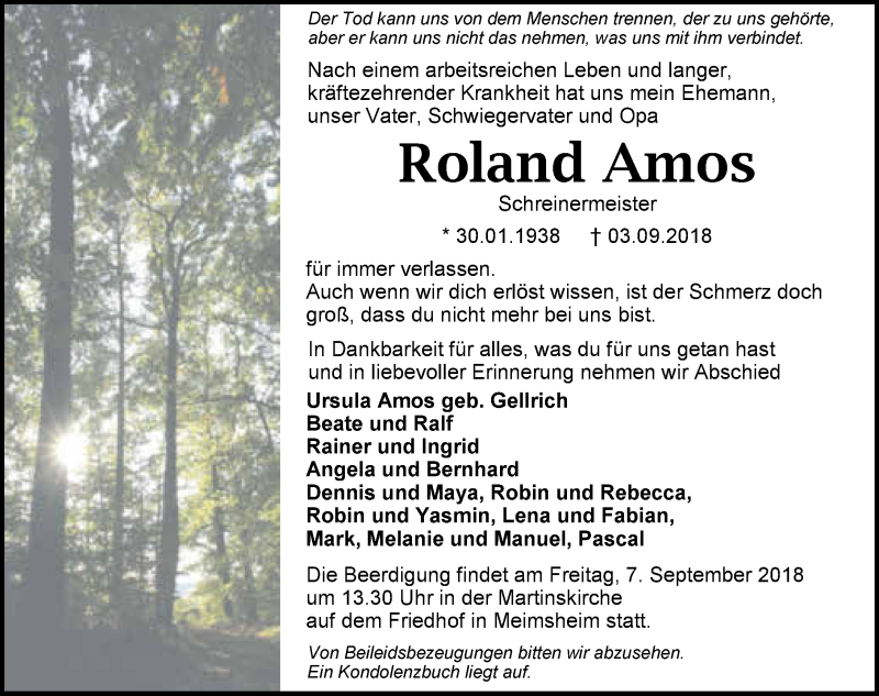  Traueranzeige für Roland Amos vom 05.09.2018 aus 