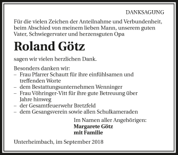 Traueranzeige von Roland Götz 