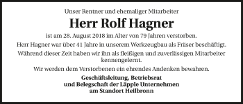 Traueranzeige von Rolf Hagner 