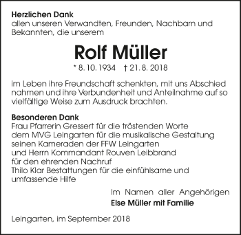 Traueranzeige von Rolf Müller 