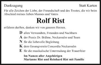 Traueranzeige von Rolf Rist 