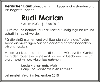 Traueranzeige von Rudi Marian 