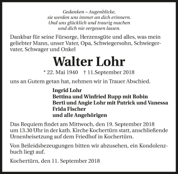 Traueranzeige von Walter Lohr 
