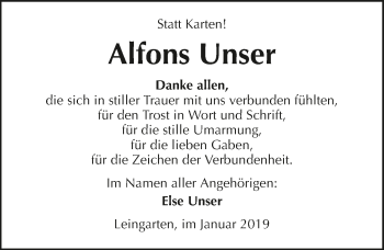 Traueranzeige von Alfons Unser 