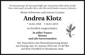 Traueranzeige von Andrea Klotz 