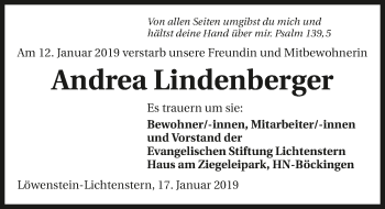 Traueranzeige von Andrea Lindenberger 
