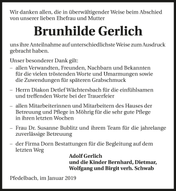Traueranzeige von Brunhilde Gerlich 