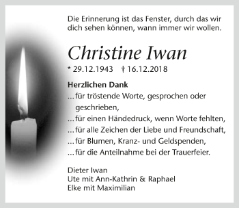 Traueranzeige von Christine Iwan 