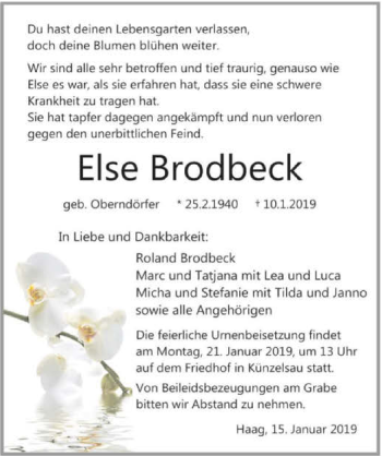Traueranzeige von Else Brodbeck 