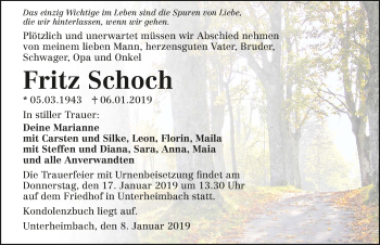 Traueranzeige von Fritz Schoch 