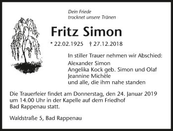 Traueranzeige von Fritz Simon 