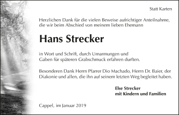 Traueranzeige von Hans Strecker 