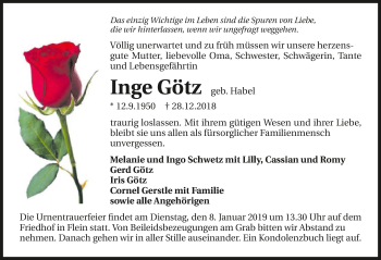 Traueranzeige von Inge Götz 