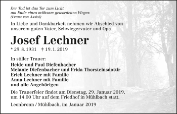 Traueranzeige von Josef Lechner 