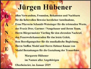 Traueranzeige von Jürgen Hübener 