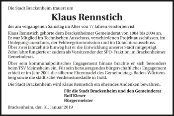 Traueranzeige von Klaus Rennstich 