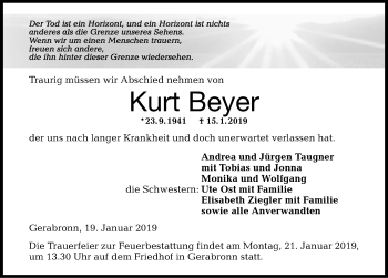 Traueranzeige von Kurt Beyer 