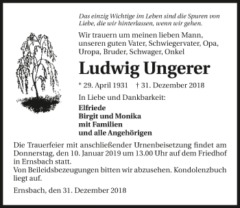 Traueranzeige von Ludwig Ungerer 