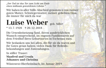 Traueranzeige von Luise Weber 