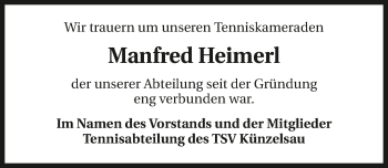 Traueranzeige von Manfred Heimerl 