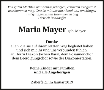 Traueranzeige von Maria Mayer 