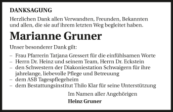 Traueranzeige von Marianne Gruner 