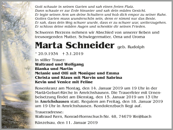 Traueranzeige von Marta Schneider 