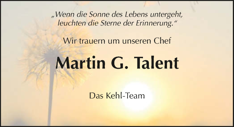  Traueranzeige für Martin Talent vom 05.01.2019 aus 