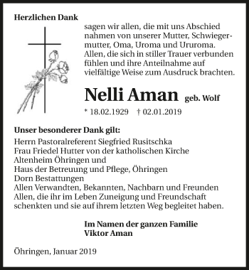 Traueranzeige von Nelli Aman 