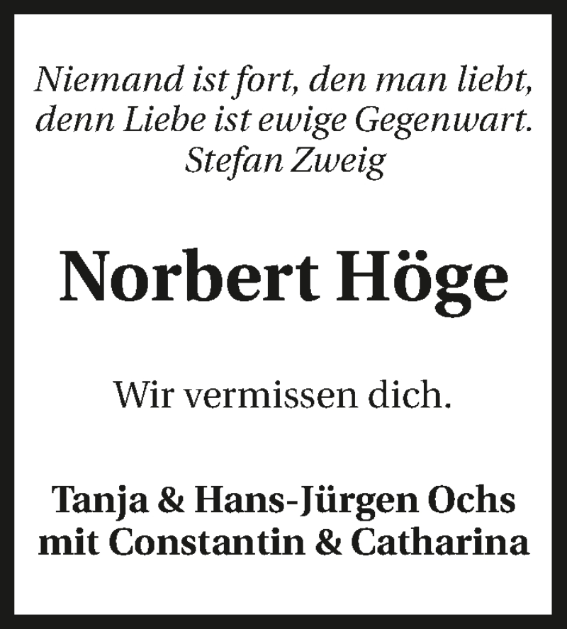  Traueranzeige für Norbert Höge vom 26.01.2019 aus 