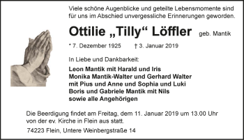 Traueranzeige von Ottilie Löffler