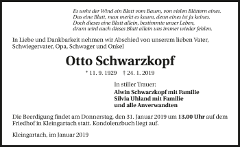 Traueranzeige von Otto Schwarzkopf 