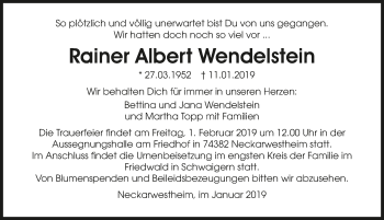 Traueranzeige von Rainer Albert Wendelstein 