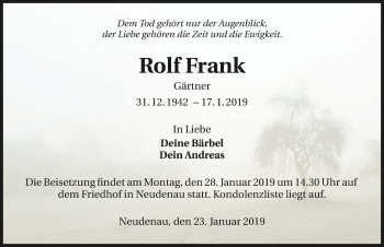 Traueranzeige von Rolf Frank 