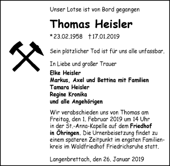 Traueranzeige von Thomas Heisler 