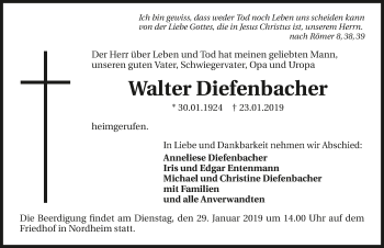 Traueranzeige von Walter Diefenbacher 