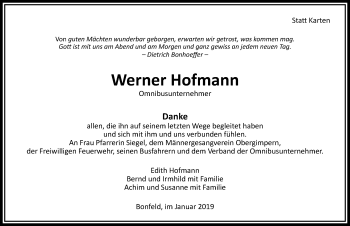 Traueranzeige von Werner Hofmann 