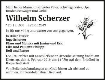 Traueranzeige von Wilhelm Scherzer 