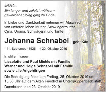 Traueranzeige von Johanna Schnabel 