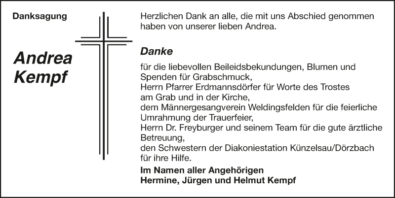  Traueranzeige für Andrea Kempf vom 05.10.2019 aus 