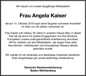 Traueranzeige von Angela Kaiser 