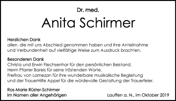 Traueranzeige von Anita Schirmer 